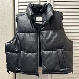 Faux leather puffer vest